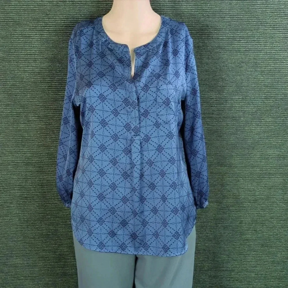 For Kitty Rescue! Liz Claiborne Blouse Geometric Pattern - Picture 2 of 10